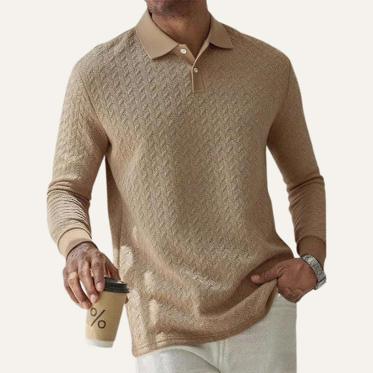 Men's Patterned Polo Long Sleeve Shirt - OutfitLondon