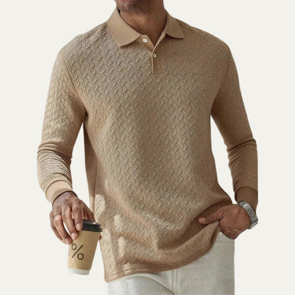 Men's Patterned Polo Long Sleeve Shirt - OutfitLondon