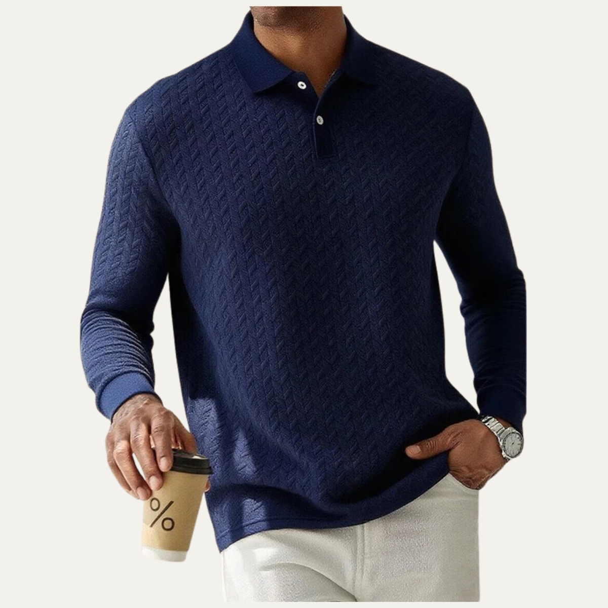 Men's Patterned Polo Long Sleeve Shirt