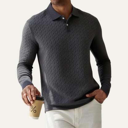 Men's Patterned Polo Long Sleeve Shirt
