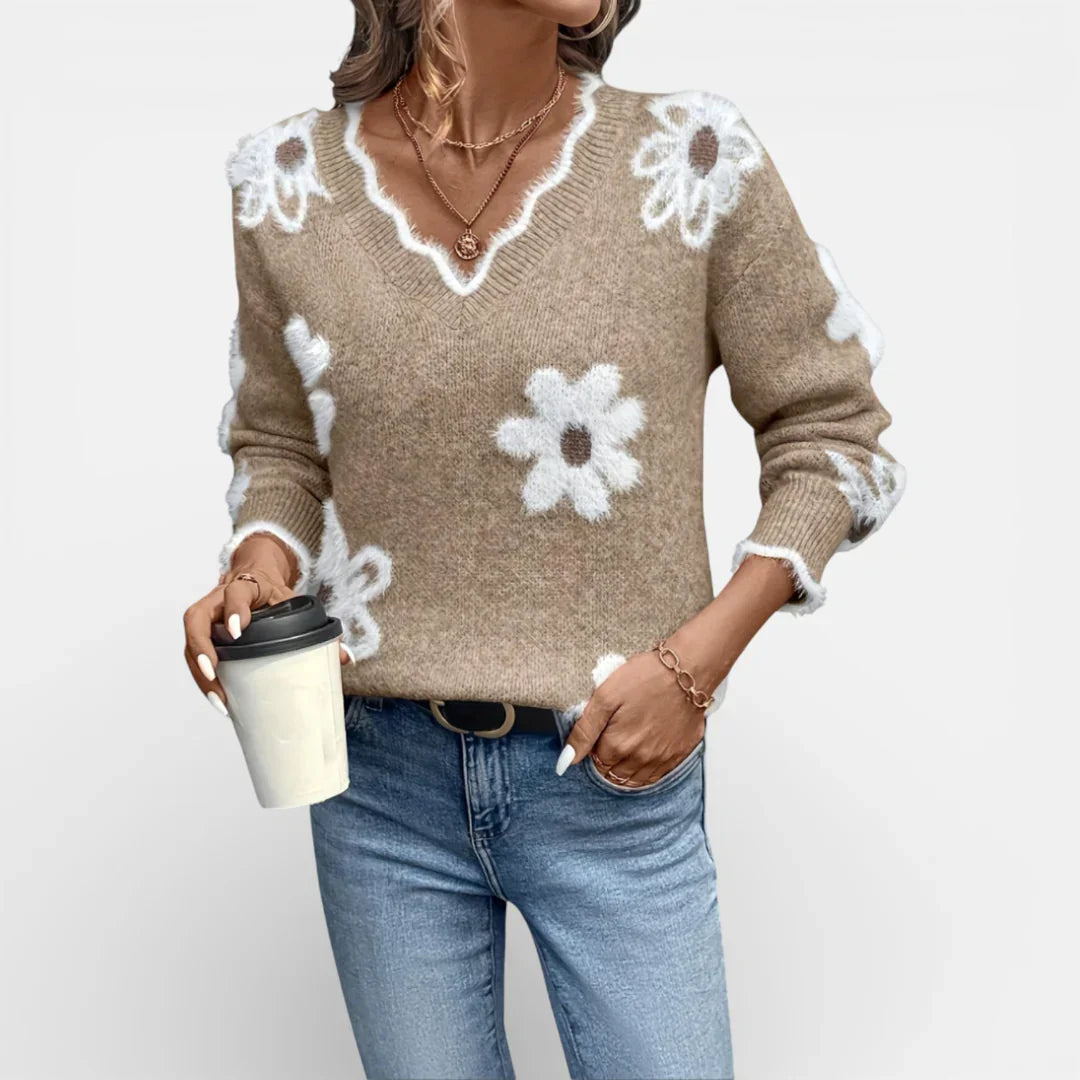 Pretty Flower Pattern Knit Sweater