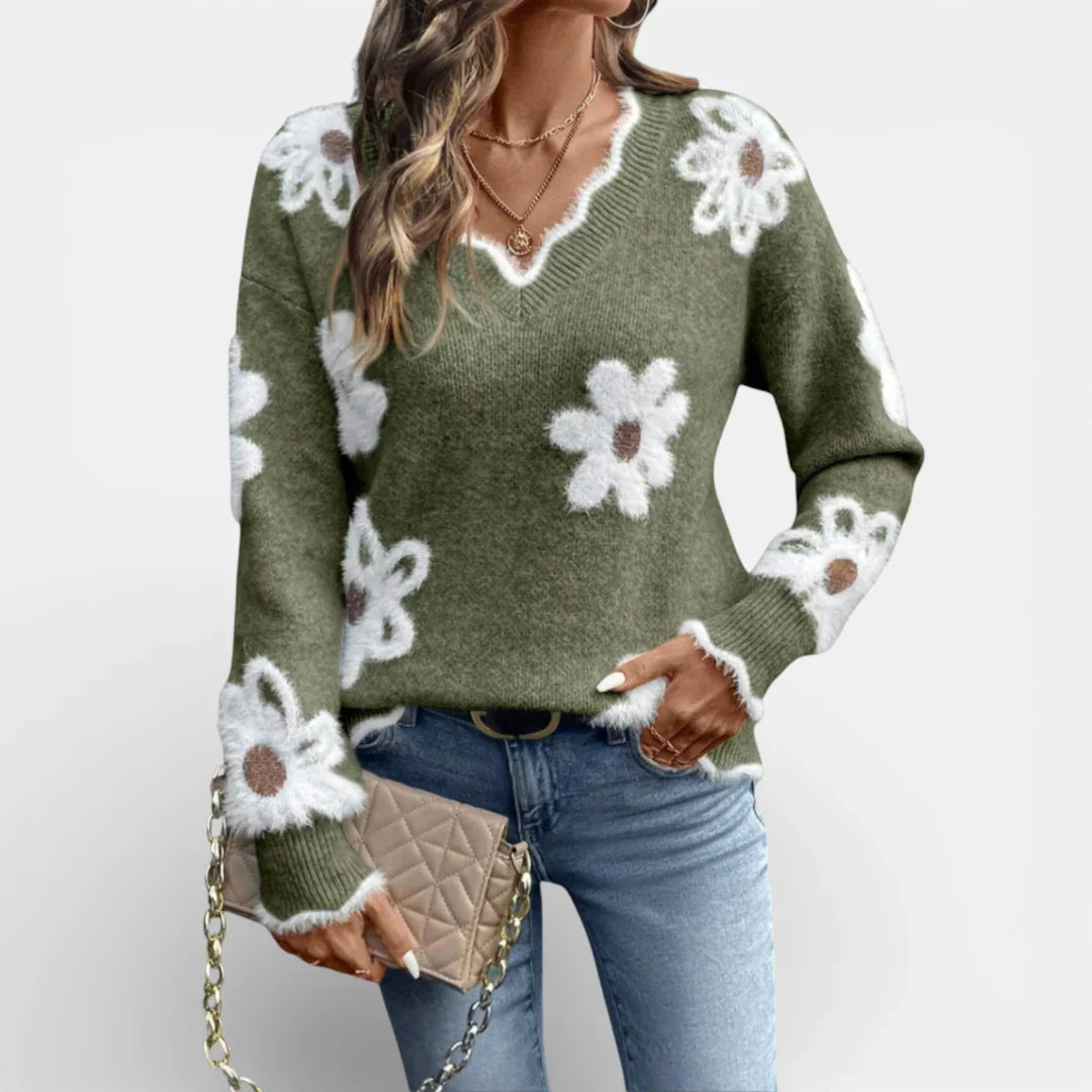 Pretty Flower Pattern Knit Sweater