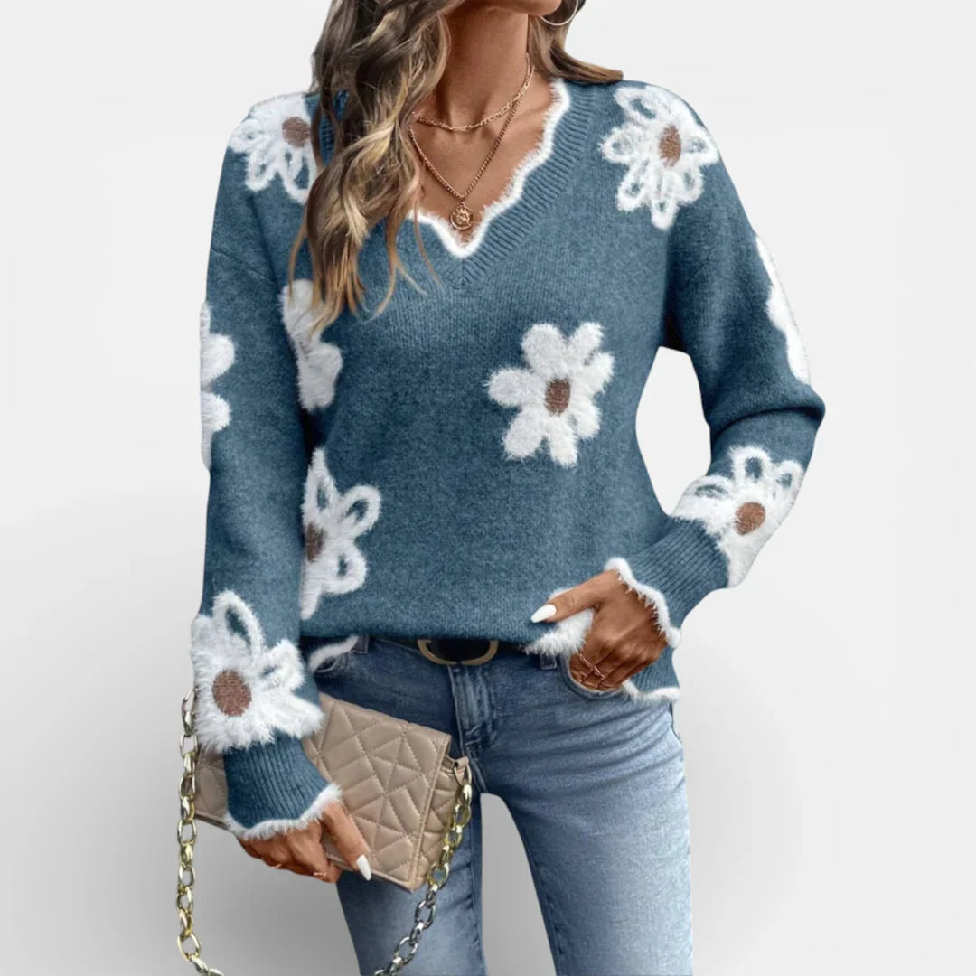 Pretty Flower Pattern Knit Sweater
