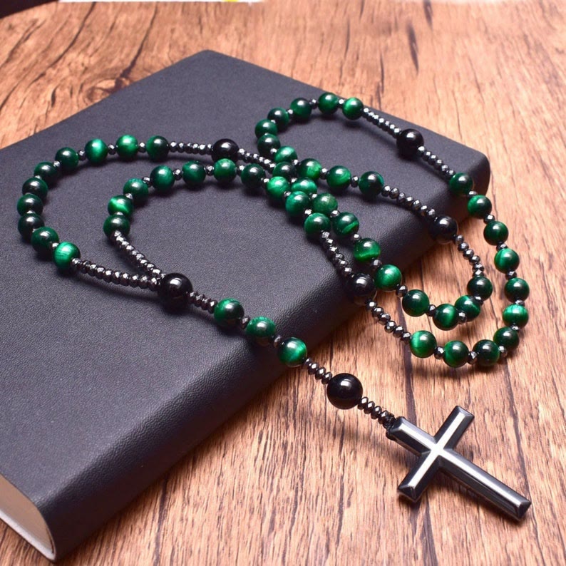 Men's Dark Blue Stone Bead Chain Necklace