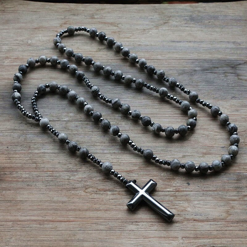 Men's Dark Blue Stone Bead Chain Necklace