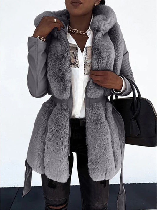 Classic Luxe Faux Fur Leather Coat for Women - OutfitLondon