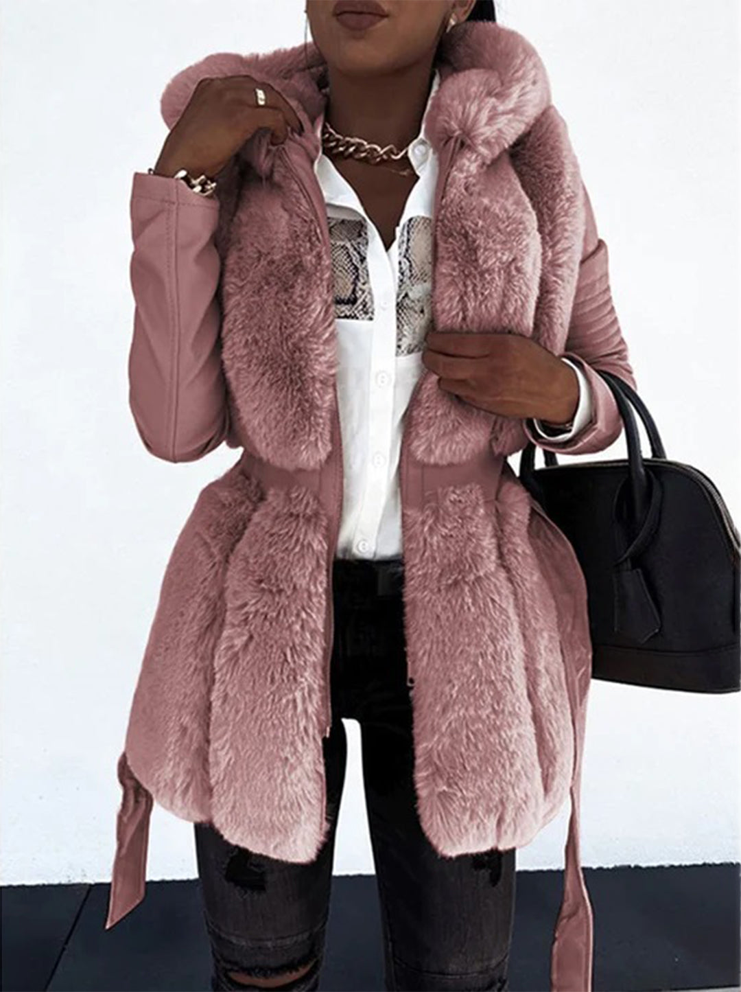 Classic Luxe Faux Fur Leather Coat for Women