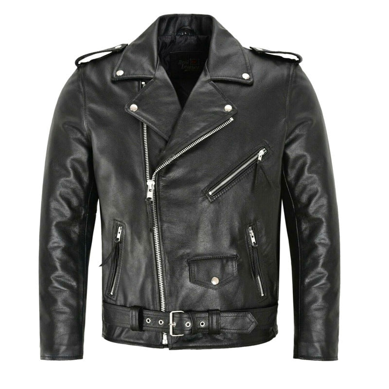 Classic Leather Motorcycle Jacket for Men - OutfitLondon