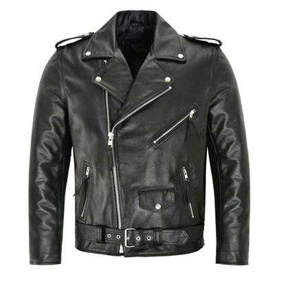 Classic Leather Motorcycle Jacket for Men - OutfitLondon