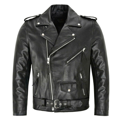 Classic Leather Motorcycle Jacket for Men - OutfitLondon