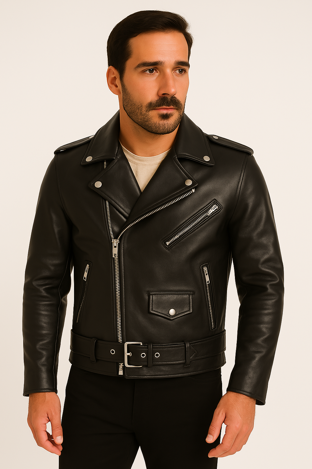 Classic Leather Motorcycle Jacket for Men