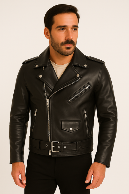 Classic Leather Motorcycle Jacket for Men