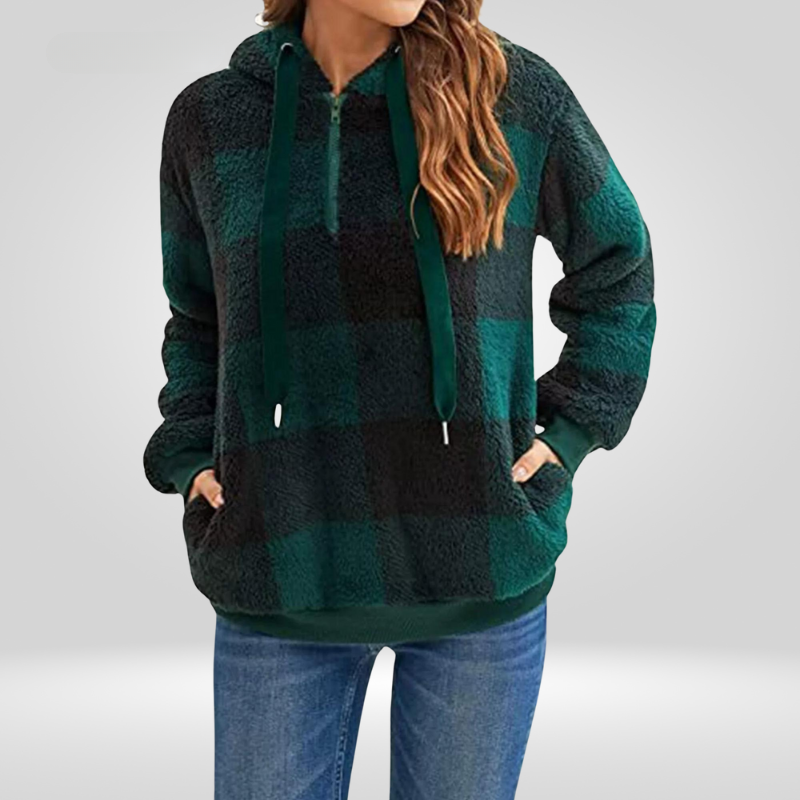 Cozy Women's Check Hoodie with Zip Front