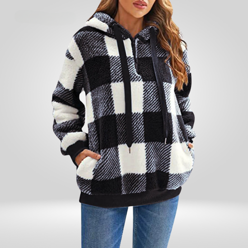 Fashionable Ladies Check Zip Hoodie