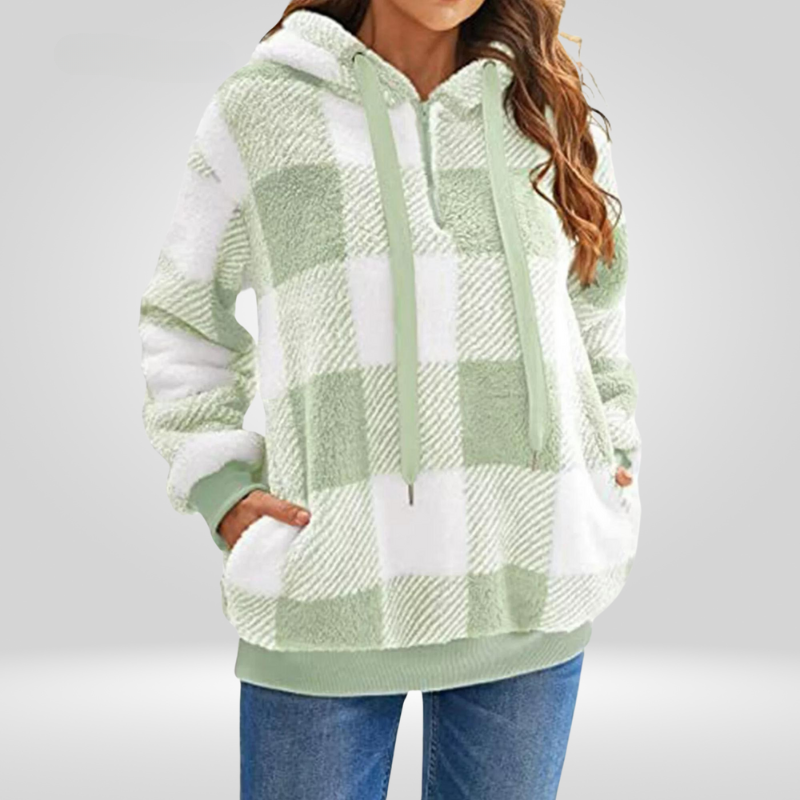 Cozy Women's Check Hoodie with Zip Front