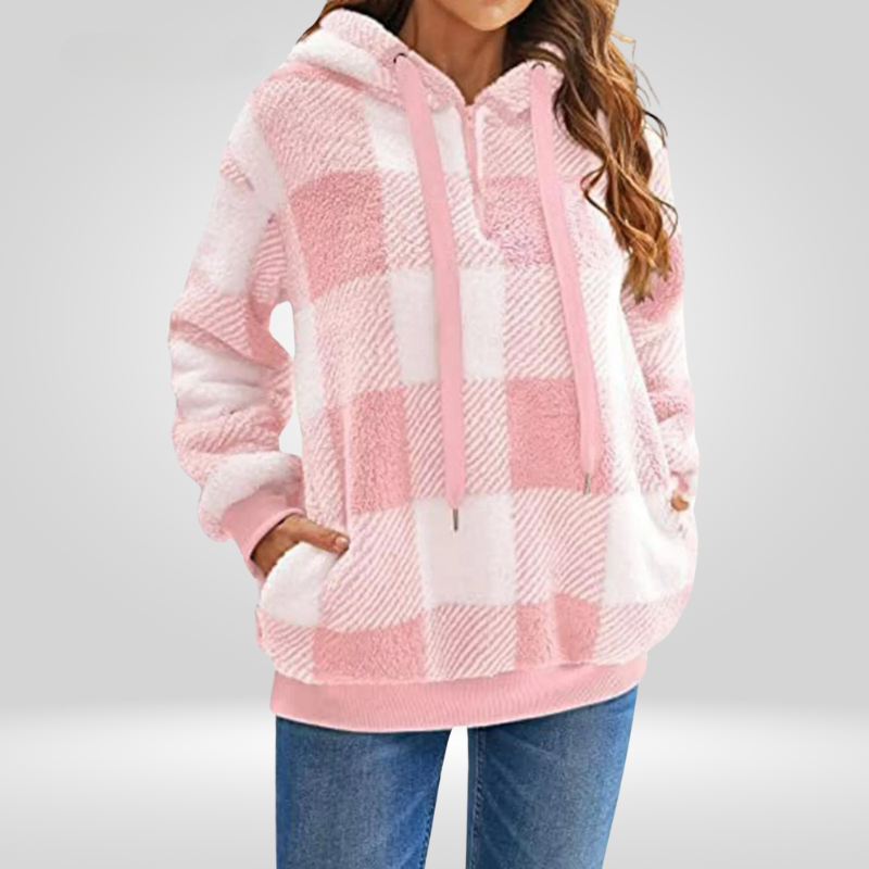 Cozy Women's Check Hoodie with Zip Front