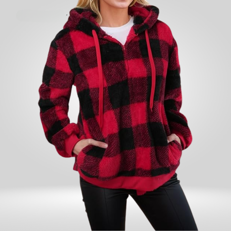 Cozy Women's Check Hoodie with Zip Front
