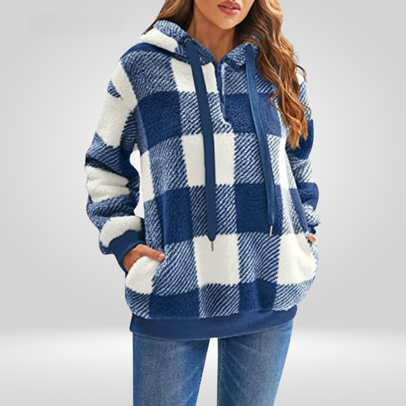 Cozy Women's Check Hoodie with Zip Front - OutfitLondon