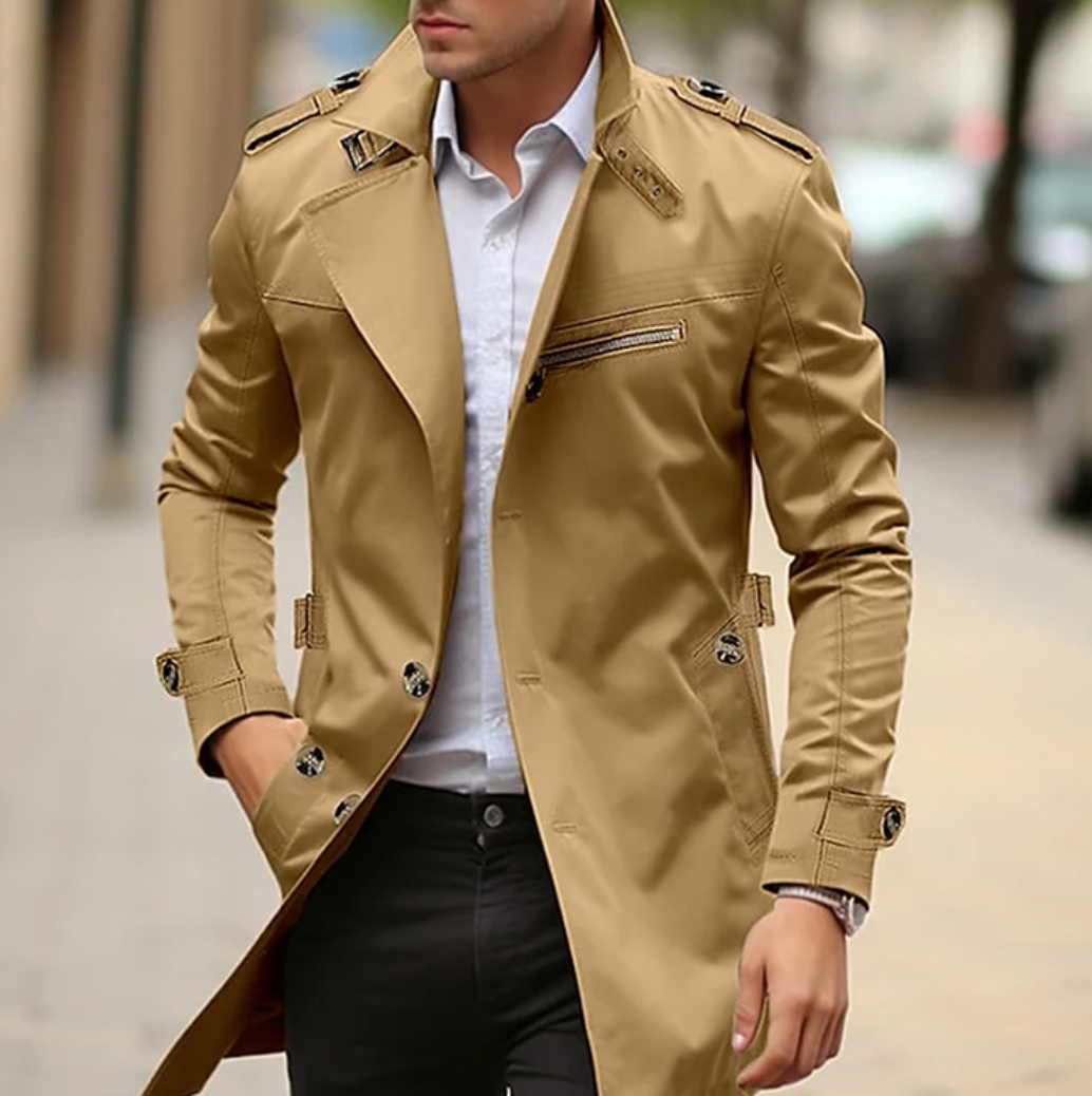Waterproof Long Trench Coat with Insulated Layers