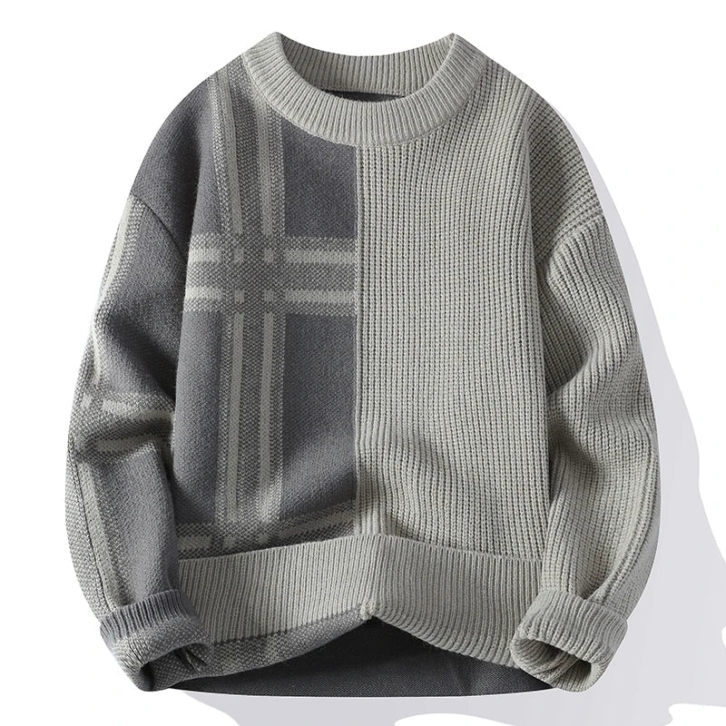 Trendy Mixed Pattern Crew Neck Sweater