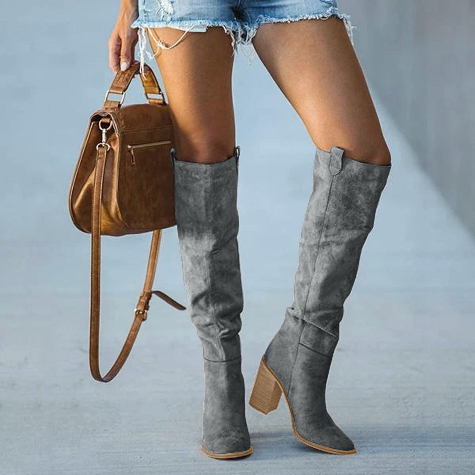 Fashionable Grey Block Heel Ankle Boots - OutfitLondon