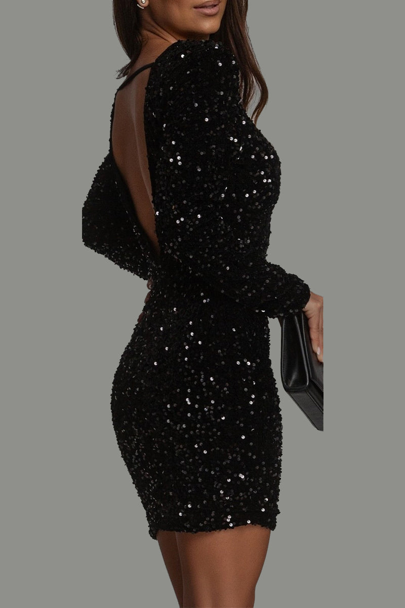 Women's Glitter Winter Dress Open Back
