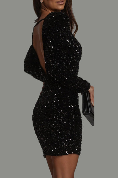 Women's Glitter Winter Dress Open Back