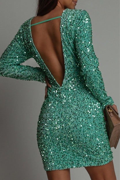 Women's Glitter Winter Dress Open Back
