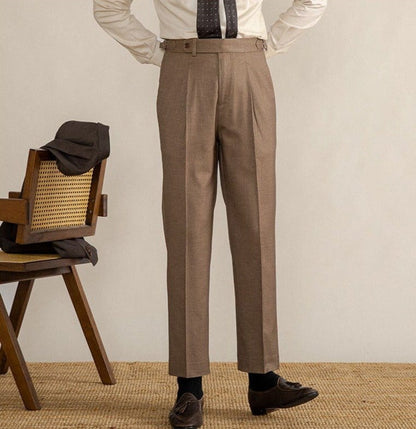 Classic Fit Pleated Trousers with Adjustable Waist