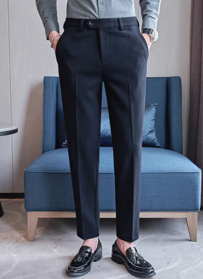 Slim Fit Straight Leg Pants Polyester Blend Button Fly