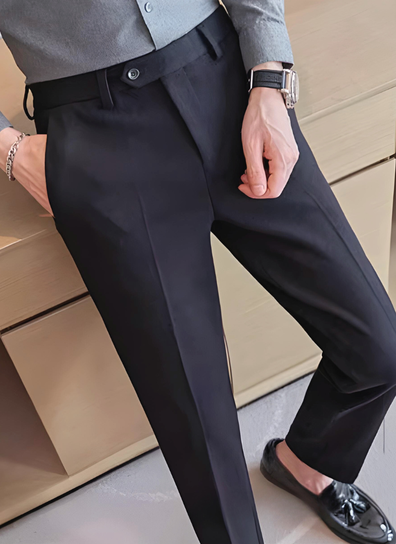Slim Fit Straight Leg Pants Polyester Blend Button Fly