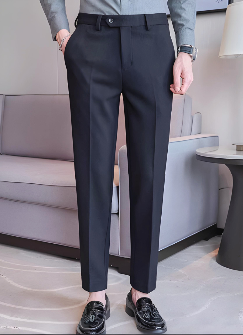 Slim Fit Straight Leg Pants Polyester Blend Button Fly