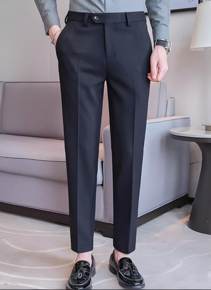 Slim Fit Straight Leg Pants Polyester Blend Button Fly