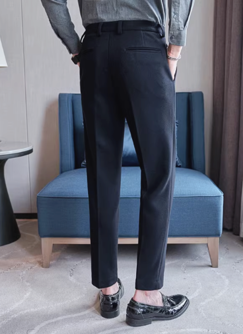 Slim Fit Straight Leg Pants Polyester Blend Button Fly