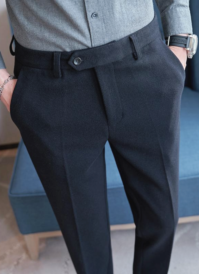Slim Fit Straight Leg Pants Polyester Blend Button Fly - OutfitLondon