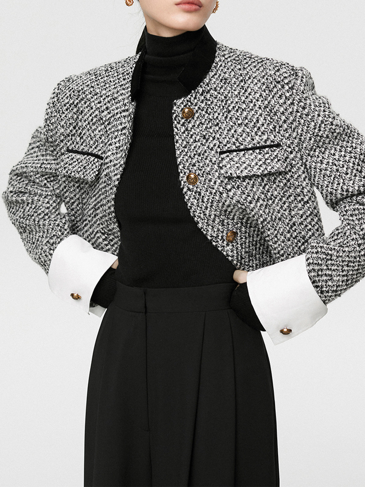 Stylish Textured Wool Cropped Jacket - OutfitLondon