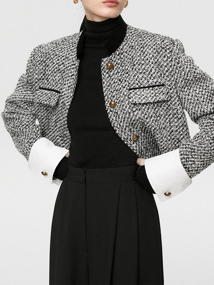 Stylish Textured Wool Cropped Jacket - OutfitLondon