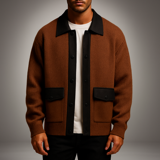 Men's Classic Dual Color Crew Neck Cardigan - OutfitLondon