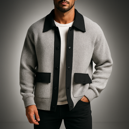 Men's Classic Dual Color Crew Neck Cardigan