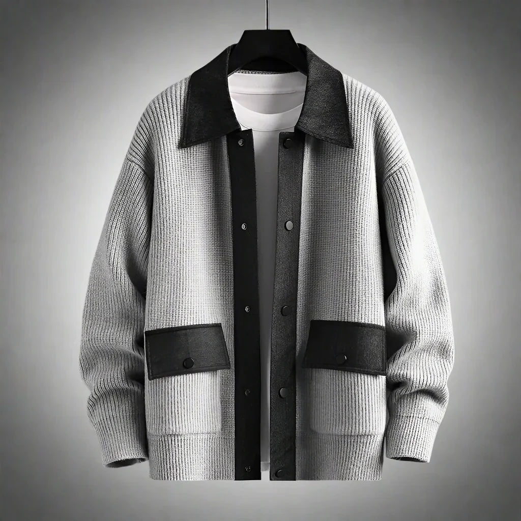 Men's Classic Dual Color Crew Neck Cardigan