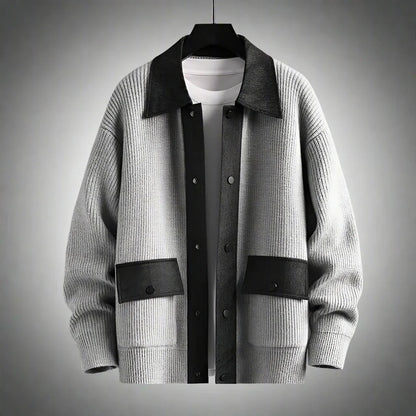 Men's Classic Dual Color Crew Neck Cardigan