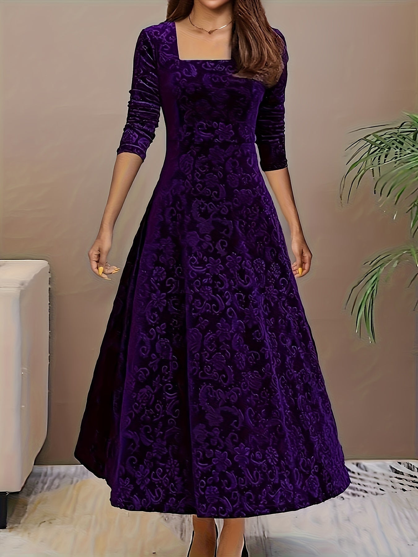 Elegant Ladies Square Neck Midi Dress