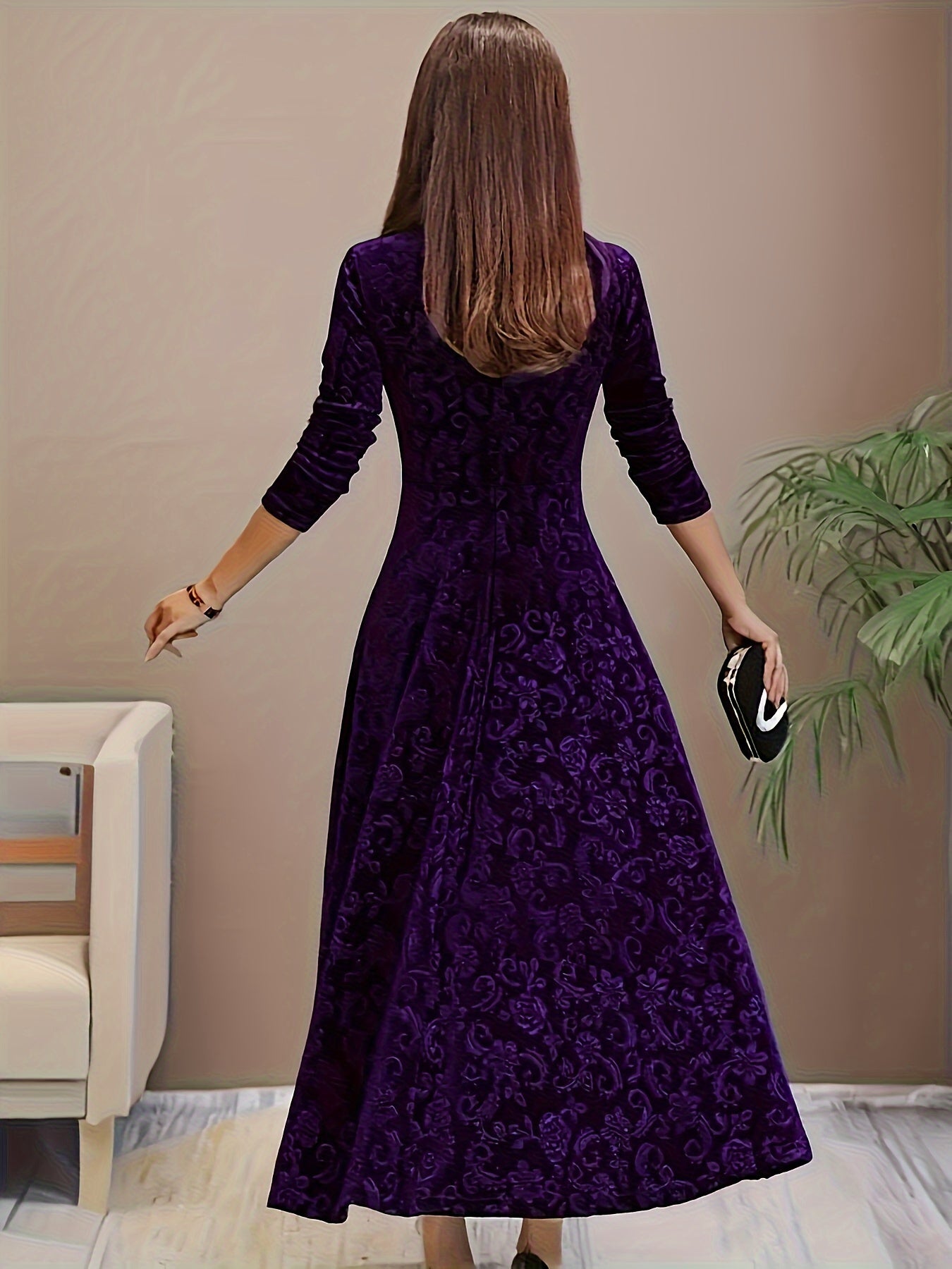 Elegant Ladies Square Neck Midi Dress