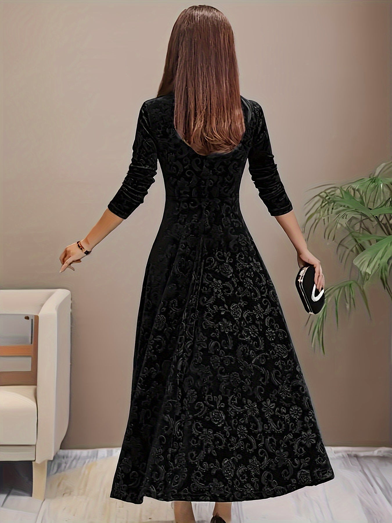 Elegant Ladies Square Neck Midi Dress