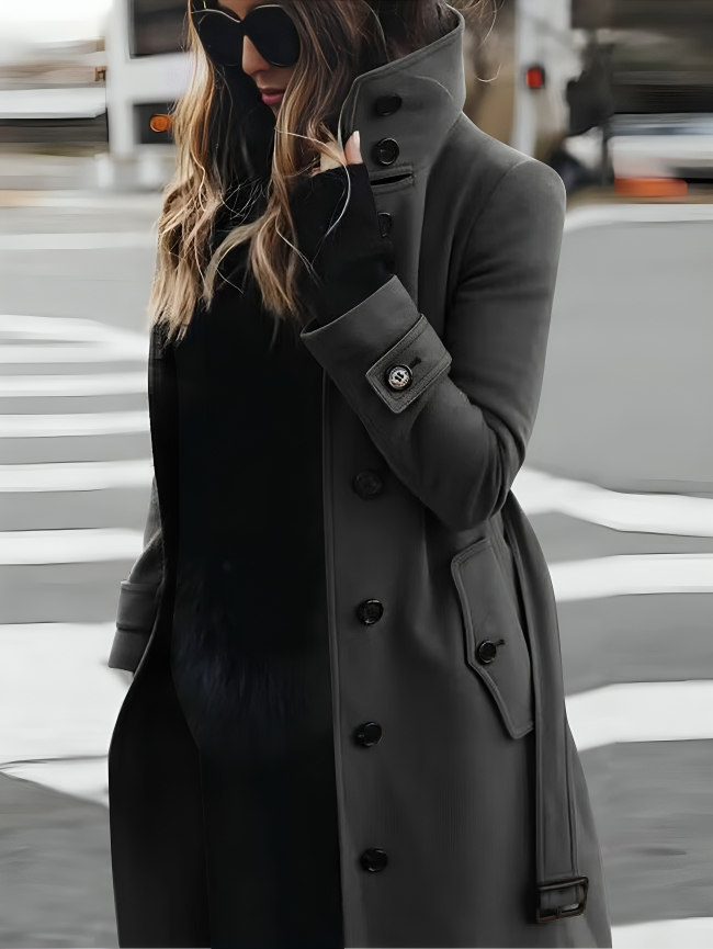 Classic Tall Women's Coat with Faux Fur Hood and Belt - OutfitLondon