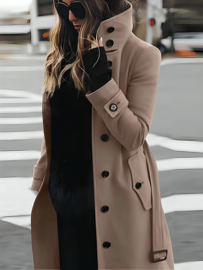 Classic Tall Women's Coat with Faux Fur Hood and Belt