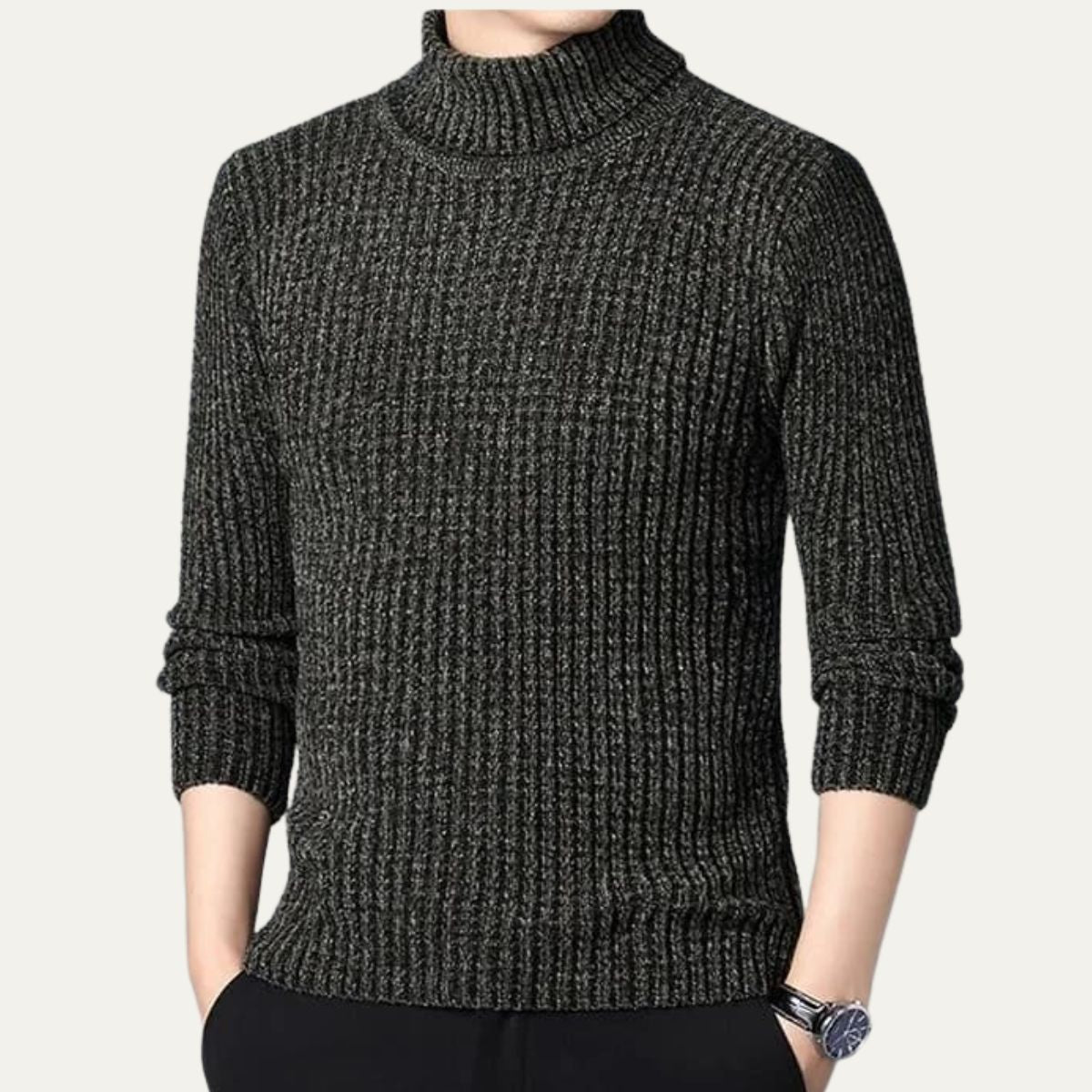 Warm Mens Cable Knit Turtleneck Sweater