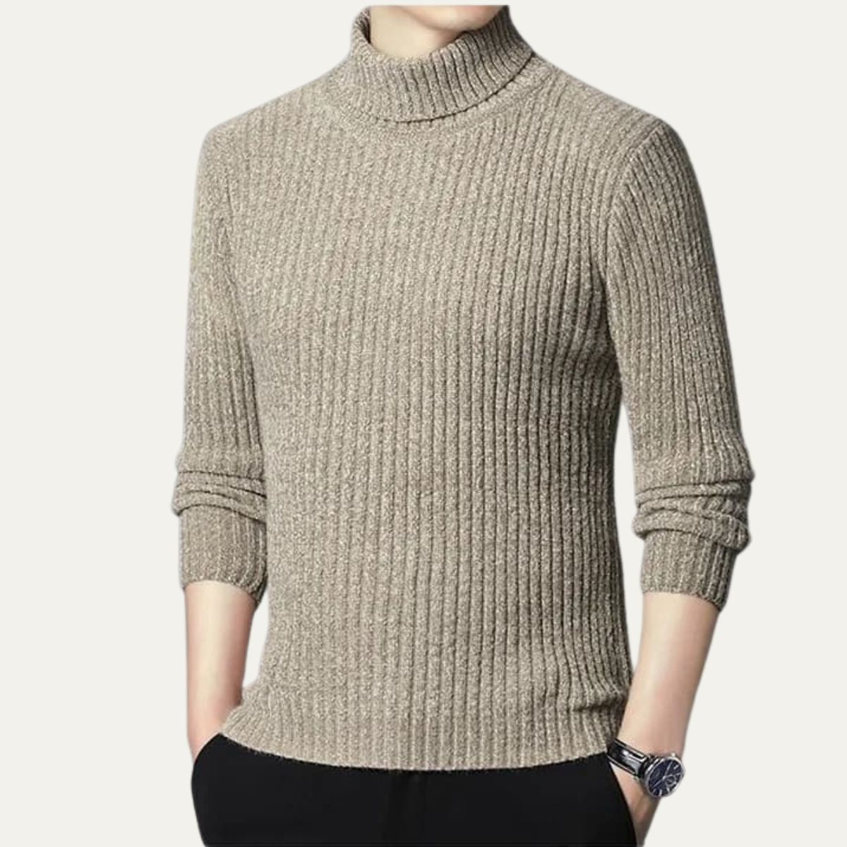 Warm Mens Cable Knit Turtleneck Sweater - OutfitLondon