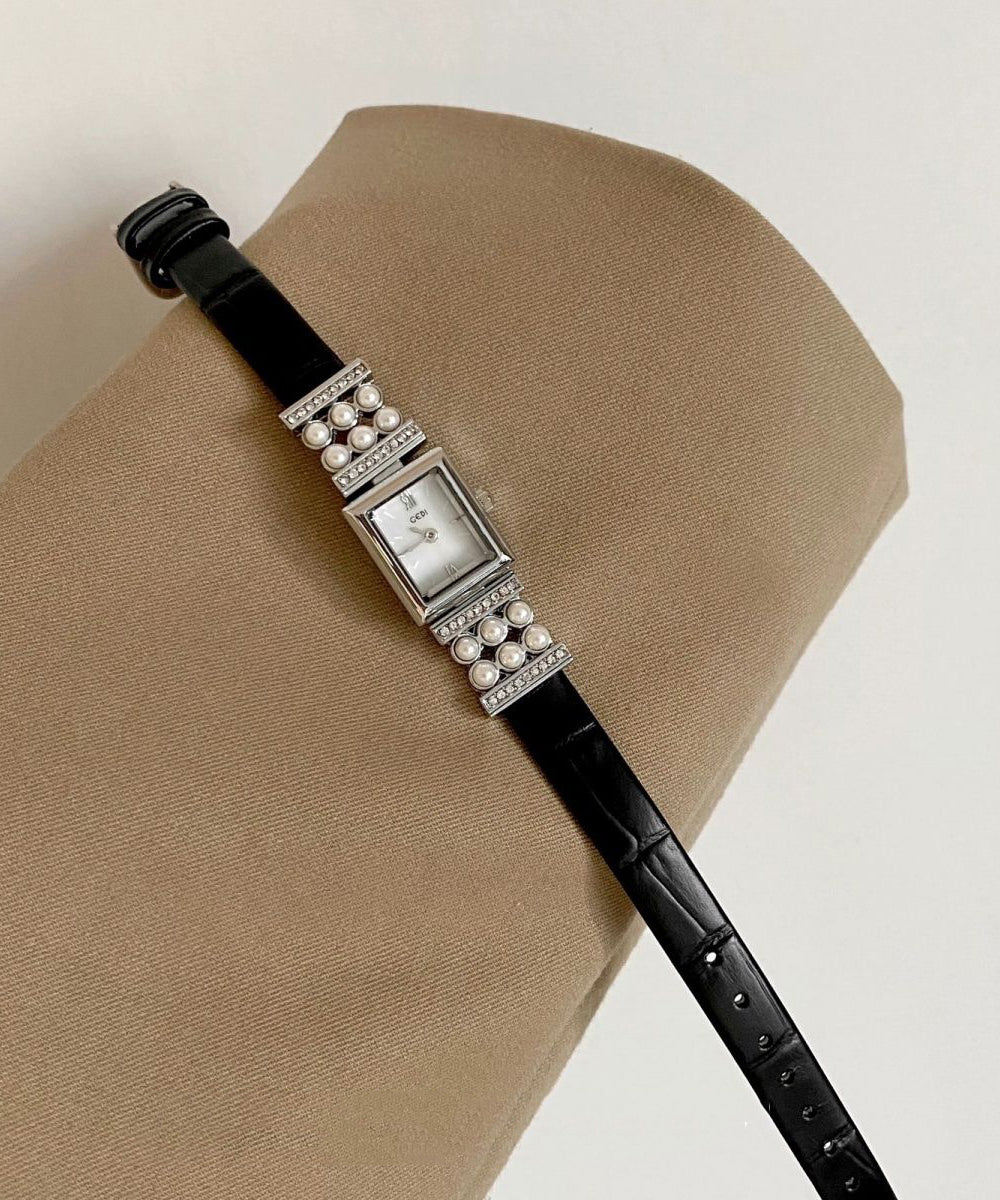 Women's Leather Watch Hardlex Crystal Black - OutfitLondon