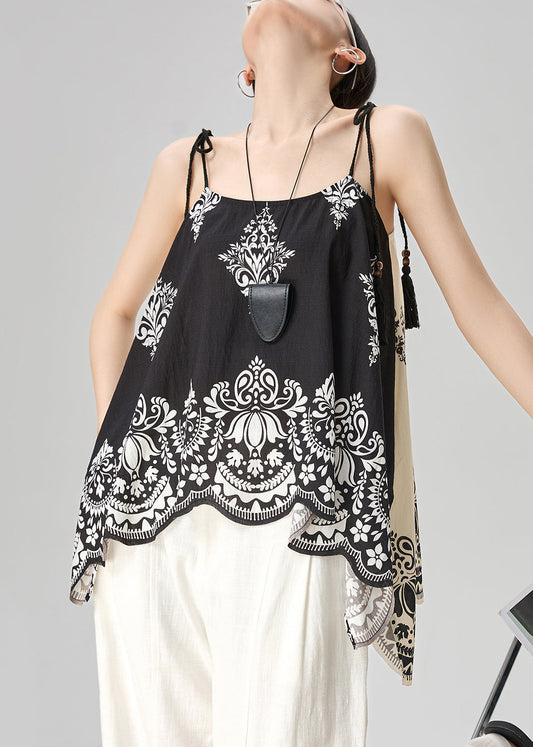 Women's Cotton Tank Spaghetti Strap Black Print Lightweight - OutfitLondon